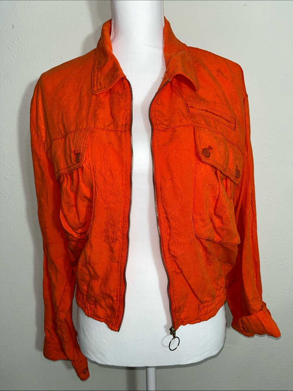 Anthropologie Cartonnier Orange Jacquard Eisenhower Bomber Jacket Size M